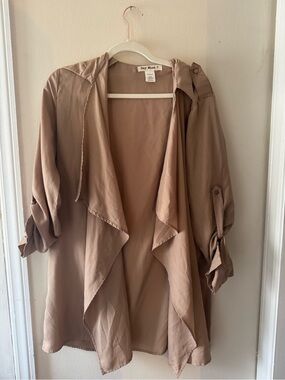 Say What? Taupe Open-Front Draped Trench Jacket